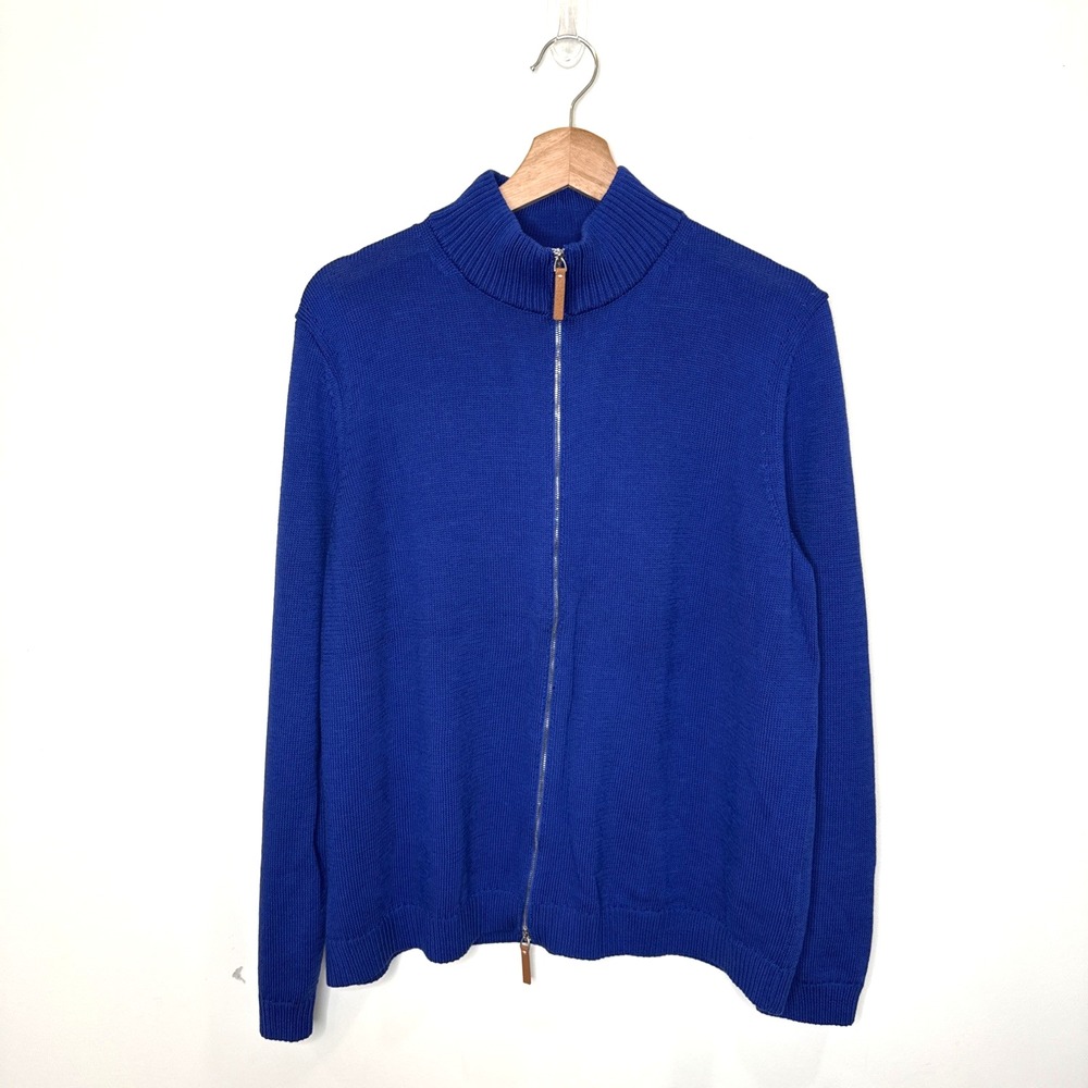 Lafayette 148 Silk Cotton Full Zip Sweater Cardigan Quiet Luxury Mock Women's XL